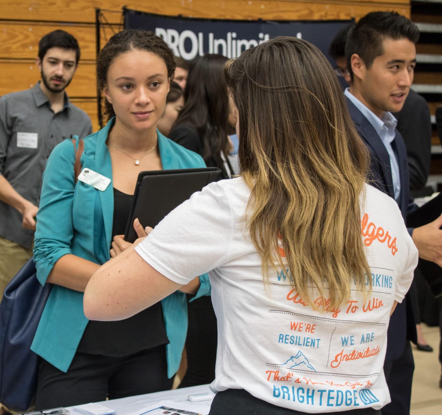photo of UCSB student at career fair for internships