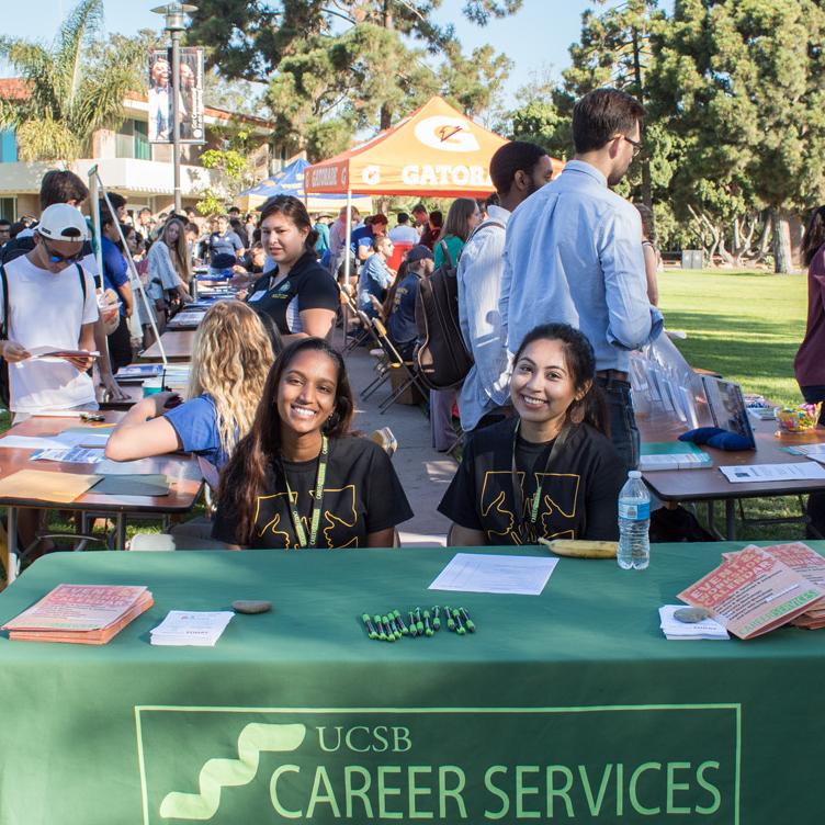 UCSB career services table for student jobs at on-campus job fair